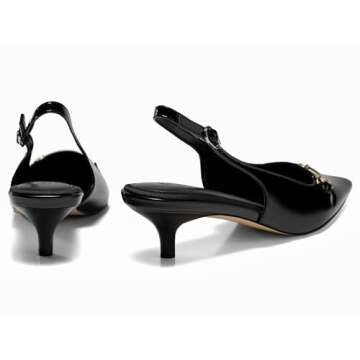 Coutgo Womens Slingback Kitten Heels Low Heel Dress Shoes Closed Pointed Toe Metal Chain Office Work Pumps, Black, Size 8.5