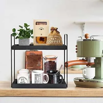 Y&ME YM 2-Tier Coffee Bar Accessories Organizer and Storage Countertop, Black