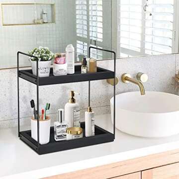 Y&ME YM 2-Tier Coffee Bar Accessories Organizer and Storage Countertop, Black