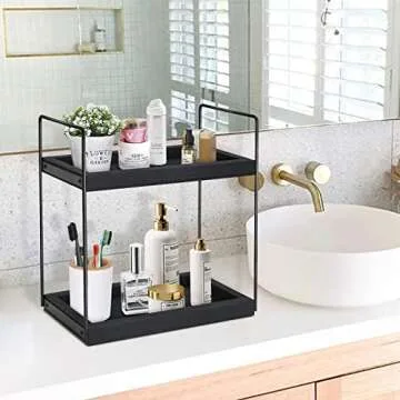 Y&ME YM 2-Tier Coffee Bar Accessories Organizer and Storage Countertop, Black