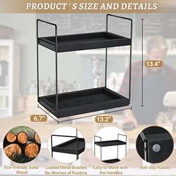 Y&ME YM 2-Tier Coffee Bar Accessories Organizer and Storage Countertop, Black