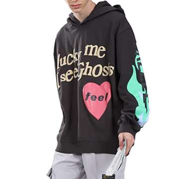 DONCARE Lucky I See Ghosts Hoodie Kids See Ghosts Men's West Rapper Grey Sweatshirt