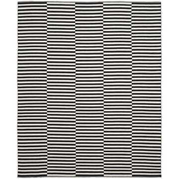 SAFAVIEH Montauk Collection Area Rug - 5' x 7', Ivory & Black, Handmade Stripe Cotton, Ideal for High Traffic Areas in Living Room, Bedroom (MTK715D)