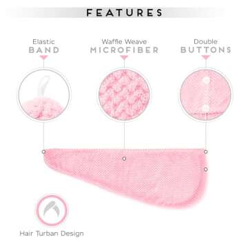 SimpleField 2 Pack Microfiber Hair Towel Wrap for Women, Anti Frizz Quick Drying Hair Turban for All Hair Style, Absorbent and Lightweight (Pink)