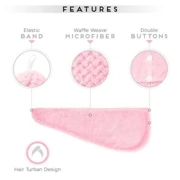 SimpleField 2 Pack Microfiber Hair Towel Wrap for Women, Anti Frizz Quick Drying Hair Turban for All Hair Style, Absorbent and Lightweight (Pink)