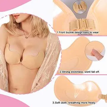 Hasimor TINGJO Push Up Adhesive Bra Invisible Sticky Bra Strapless Self Adhesive Bra for Women 2 Pairs(D) Nude