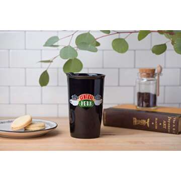 Silver Buffalo Friends Central Perk Logo Ceramic Travel Mug - Perfect for On-the-Go Coffee Lovers