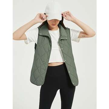 Flygo Womens Quilted Vest Lightweight Sleeveless Stand Collar Button Down Padded Gilet Jacket with Pockets(BeanGreen-S)