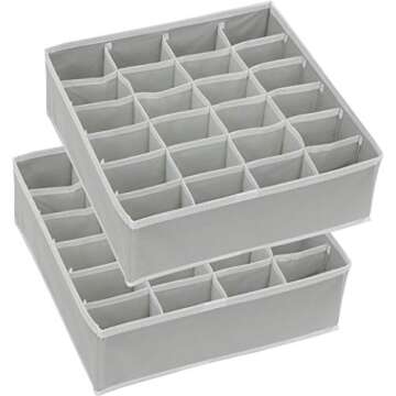 Simple Houseware 2 Pack Closet Socks Organizer, 24 Cell Drawer Divider, Grey