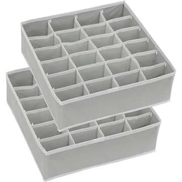Simple Houseware 2 Pack Closet Socks Organizer, 24 Cell Drawer Divider, Grey