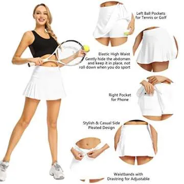 Toumett Women's Tennis Skirt Lightweight Pleated Athletic Sports Golf Running Mini Skirt with Pockets and Shorts (011,White,S)