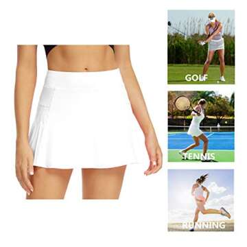 Toumett Women's Tennis Skirt Lightweight Pleated Athletic Sports Golf Running Mini Skirt with Pockets and Shorts (011,White,S)