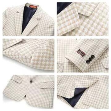 Lamgool Boys Suits 3 Piece Slim Fit Houndstooth Tuxedo Blazer Jacket Pant for Kids Prom Wedding Formal Dress Suit Set 4-16Y