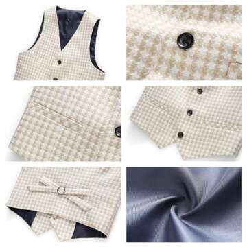 Lamgool Boys Suits 3 Piece Slim Fit Houndstooth Tuxedo Blazer Jacket Pant for Kids Prom Wedding Formal Dress Suit Set 4-16Y