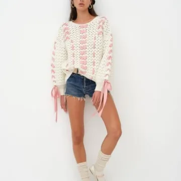 Trendy Women Y2K V Neck Sweater Cute & Stylish Pullover Top