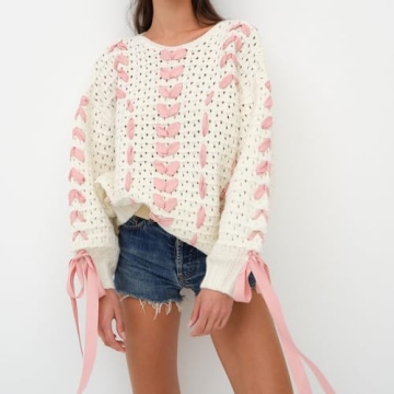 Trendy Women Y2K V Neck Sweater Cute & Stylish Pullover Top