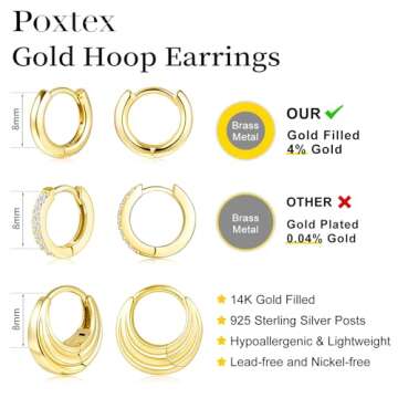 Poxtex Gold Hoops Huggie Earrings Set for Women