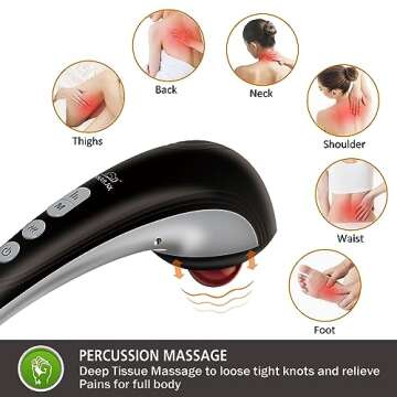 Snailax Cordless Handheld Back Massager - Rechargeable Percussion Massage with Heat, FSA HSA Eligible, Deep Tissue Massager for Neck Shoulder Waist Leg Foot Back, Portable Wand Massager for Full Body