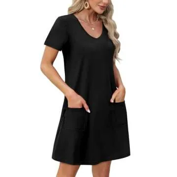 OFEEFAN Summer Loose V Neck Short Sleeve Dress for Women