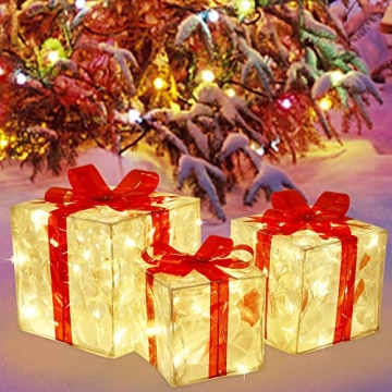 Lulu Home Christmas Lighted Gift Boxes Set of 3 LED Decor