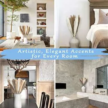 Luxury Boho Pampas Grass Tall Plant:12Piece,33inch Stems, Faux Floral Arrangement, Natural Organic Look. Off-White, Caramel, and Light Brown. Home Decor, Party Plants, Boho Wedding Decoration, Modern