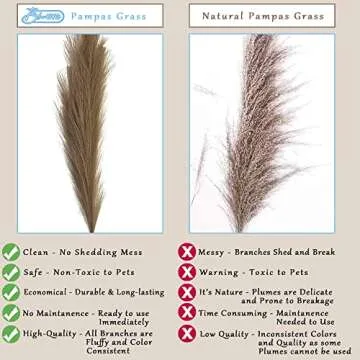Luxury Boho Pampas Grass Tall Plant:12Piece,33inch Stems, Faux Floral Arrangement, Natural Organic Look. Off-White, Caramel, and Light Brown. Home Decor, Party Plants, Boho Wedding Decoration, Modern