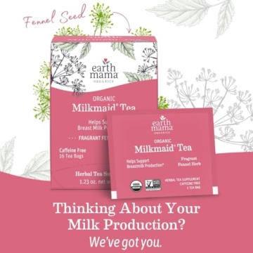 Earth Mama Organic Milkmaid® Tea | Lactation Support Herbal Tea Bags for Breastfeeding, Decaf Lactation Supplement for Increased Breast Milk Production, With Milk Thistle & Fenugreek (16 Count, 2-Pack)