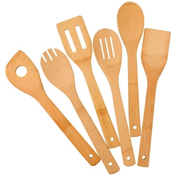 Premium Bamboo Kitchen Cooking Utensils Set - 6 Piece Nonstick Utensil Tools