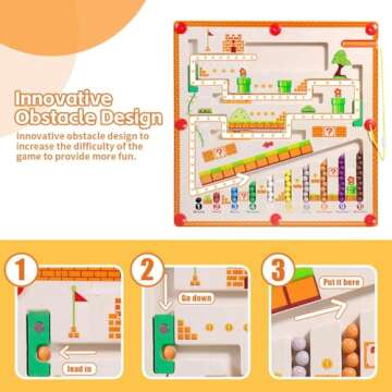 MTTIERY Magnetic Color and Number Maze Montessori Toys for Toddlers 3+ Wooden Puzzle Activity Busy Board Wooden Color Matching Gift Ideas Toys Preschoolers 3 4 5 Years Old Girls (Mushroom House)