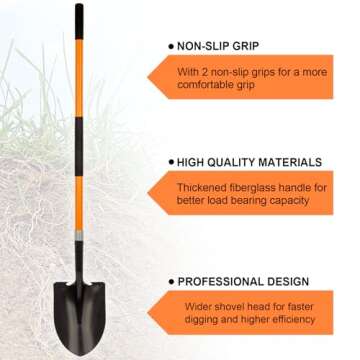 Dikuyeel Shovel for Digging, Heavy Duty Shovel for Gardening, Metal Spade Shovel for Digging with Fiberglass Handle, 56 Inches