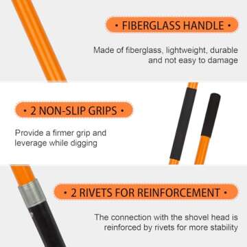 Dikuyeel Shovel for Digging, Heavy Duty Shovel for Gardening, Metal Spade Shovel for Digging with Fiberglass Handle, 56 Inches