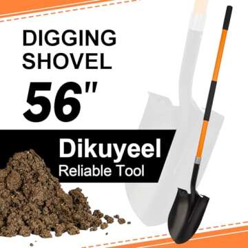 Dikuyeel Shovel for Digging, Heavy Duty Shovel for Gardening, Metal Spade Shovel for Digging with Fiberglass Handle, 56 Inches