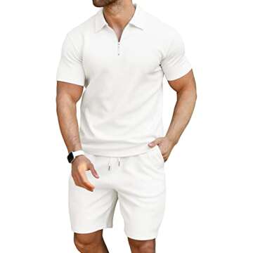 KUYIGO Men's Polo Shirt and Shorts Set Summer Fashion Casual Beach Outfits for Men 2 Piece Tracksuit...
