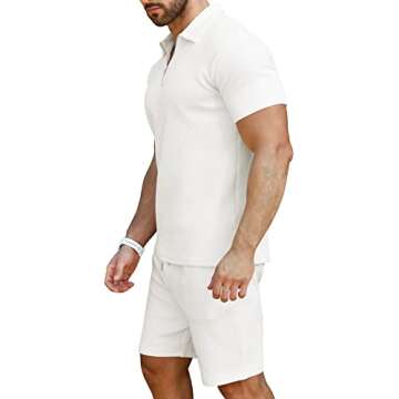 KUYIGO Men's Polo Shirt and Shorts Set Summer Fashion Casual Beach Outfits for Men 2 Piece Tracksuit White 3XL