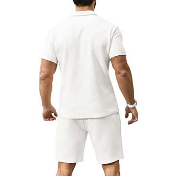 KUYIGO Men's Polo Shirt and Shorts Set Summer Fashion Casual Beach Outfits for Men 2 Piece Tracksuit White 3XL