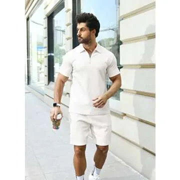 KUYIGO Men's Polo Shirt and Shorts Set Summer Fashion Casual Beach Outfits for Men 2 Piece Tracksuit White 3XL