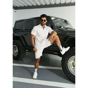 KUYIGO Men's Polo Shirt and Shorts Set Summer Fashion Casual Beach Outfits for Men 2 Piece Tracksuit White 3XL