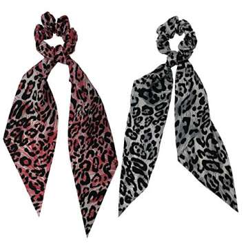 QiKoKo 10 Pcs Hair Scrunchies Bowknot Satin Chiffon Long Tail Elastics Ribbon Ear Bow Pattern Colors Scrunchy Scarf Scrunchie Vintage Ponytail Holder Ties Bands Accessories for Women(longtail10p_03)