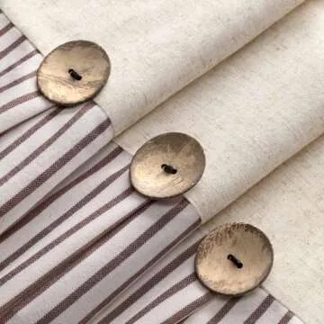 Awellife Linen Button Farmhouse Beige Shower Curtain,Linen and Cotton Woven Fabric,Pleated Brown Stripe,Country Style,72x72 Inch