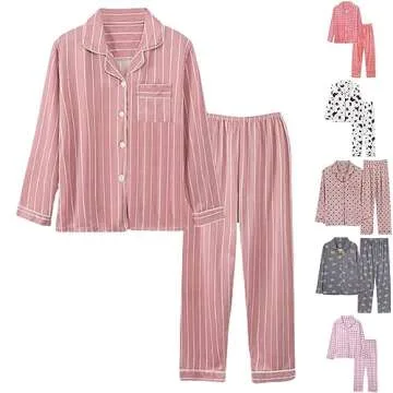 Miekld Pajama Shorts Women Return Pallet Pajama Sets For Women 2 Piece Button Down Sleepwear Sleep Set Wide Leg Long Pants Sleepwear Lounge Set With Pockets c-Brown X-Large