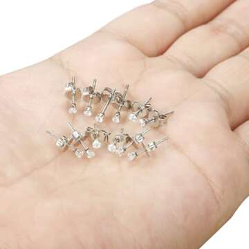 ORAZIO 6 Pairs Tiny 2mm Stainless Steel Stud Earrings For Mens Womens CZ Round Ball Cartilage Earrings Set,Silver Tone