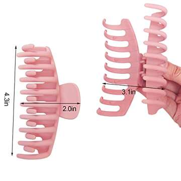 2 Pack Big Hair Claw Clips Nonslip Large Claw Clip for Women and Girls Hair,Strong Hold Grips Hair Accessories 4 Inch (Pink)