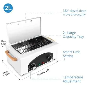 High Temperature Cleaning Box, Multi-Functional Nail Salon Cleaning Supplies 2L Hot Towel Cabinet with Stainless Tray, Dry Heat Box Spa Salon Equipment Barber Cleaning Machine With EPA Registered