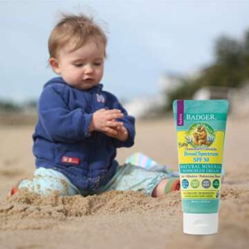 Badger - SPF 30 Baby Sunscreen Cream with Zinc Oxide - Broad Spectrum & Water Resistant, Reef Safe Sunscreen, Natural Mineral Sunscreen with Organic Ingredients 2.9 fl oz
