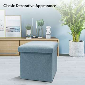 Cosaving Folding Storage Ottoman Storage Cube Seat Foot Rest Stool with Memory Foam for Space Saving, Square Ottoman 11.8x11.8x11.8 inches, Blue