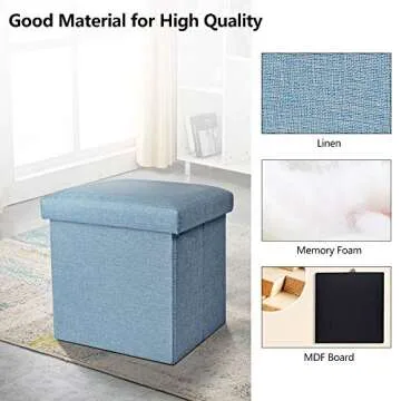 Cosaving Folding Storage Ottoman Storage Cube Seat Foot Rest Stool with Memory Foam for Space Saving, Square Ottoman 11.8x11.8x11.8 inches, Blue