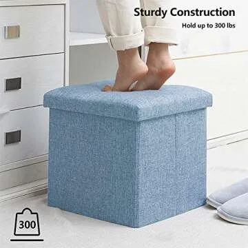 Cosaving Folding Storage Ottoman Storage Cube Seat Foot Rest Stool with Memory Foam for Space Saving, Square Ottoman 11.8x11.8x11.8 inches, Blue