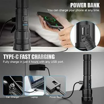 Magnetic Flashlight Rechargeable 10000 High Lumens, Super Bright Magnetic Base LED Pocket Flashlight with COB Light, Type-C, 7 Modes, Zoomable, IPX6 Waterproof Best Tactical Flashlights for Camping