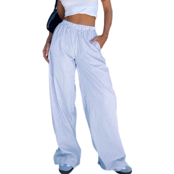 Y2K Striped Pajama Pants Women High Waist Wide Leg Lounge