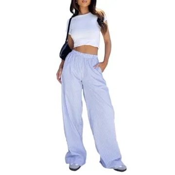 Y2K Striped Pajama Pants Women High Waist Wide Leg Lounge